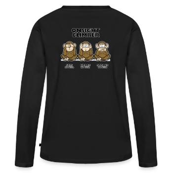 On Sight climber three wise monkey Kletter T-Shirt - Frauen Premium Bio Langarmshirt - Schwarz - Hinten - Julia (174cm)