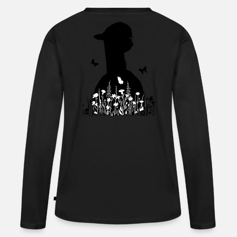 Alpaka Wildblumen Blumen - Frauen Premium Bio Langarmshirt - Schwarz