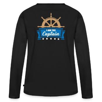 Seefahrer / Seemann - Ich bin der Kapitän! - Frauen Premium Bio Langarmshirt - Schwarz - Hinten - Julia (174cm)
