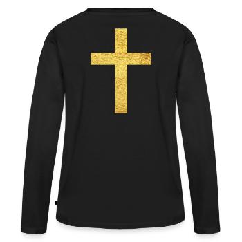 Croix chrétienne symbole de foi et de protection - T-shirt manches longues Premium bio Femme - noir - Dos - Julia (174cm)