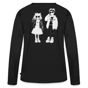 La fraîcheur japonaise en noir et blanc - T-shirt manches longues Premium bio Femme - noir - Dos - Julia (174cm)