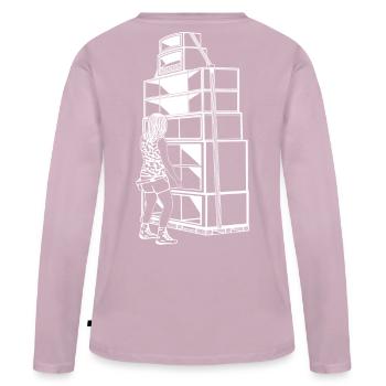 Tekno 23 Soundsystem Girl - Frauen Premium Bio Langarmshirt - Altrosa - Hinten - Julia (174cm)