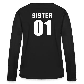Sister 01 Sister 02 Sister 03 BFF Freundschafts - Frauen Premium Bio Langarmshirt - Schwarz - Hinten - Julia (174cm)