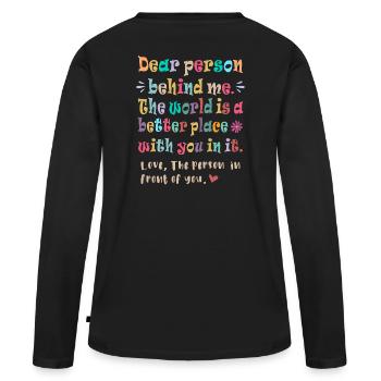 Chère personne derrière moi - T-shirt manches longues Premium bio Femme - noir - Dos - Julia (174cm)