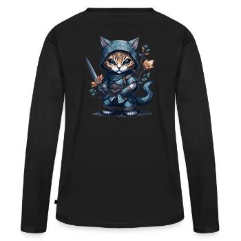 Le chat ninja – une héroïne pour toutes les occasions - T-shirt manches longues Premium bio Femme - noir - Dos - Julia (174cm)