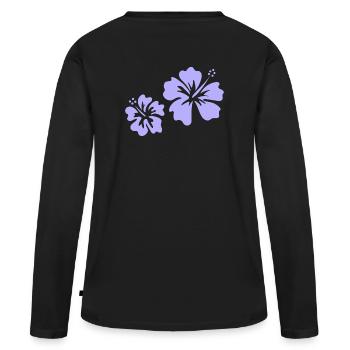 Lila Hibiskus - Frauen Premium Bio Langarmshirt - Schwarz - Hinten - Julia (174cm)