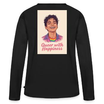 Queer avec bonheur - T-shirt manches longues Premium bio Femme - noir - Dos - Julia (174cm)