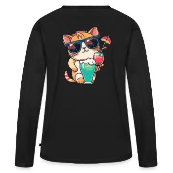 Fraîcheur estivale : chat avec lunettes de soleil - T-shirt manches longues Premium bio Femme - noir - Dos - Julia (174cm)