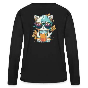Fraîcheur estivale : chat avec lunettes de soleil - T-shirt manches longues Premium bio Femme - noir - Dos - Julia (174cm)