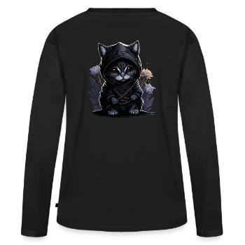 Sentez-vous épique avec le chat ninja - T-shirt manches longues Premium bio Femme - noir - Dos - Julia (174cm)