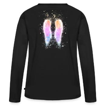 angelwings,flügel,aquarell,engelsflügel,pastell - Frauen Premium Bio Langarmshirt - Schwarz - Hinten - Julia (174cm)