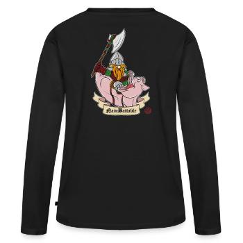 Warrior Dwarf - der schlagbare Zwerg - Frauen Premium Bio Langarmshirt - Schwarz - Hinten - Julia (174cm)