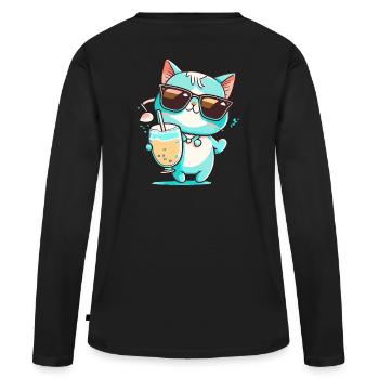 Die lässige Katze - Frauen Premium Bio Langarmshirt - Schwarz - Hinten - Julia (174cm)