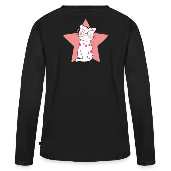 chat, chat mignon, chat domestique - T-shirt manches longues Premium bio Femme - noir - Dos - Julia (174cm)