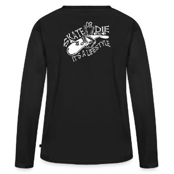 skate or die Skateboard Fans - Frauen Premium Bio Langarmshirt - Schwarz - Hinten - Julia (174cm)