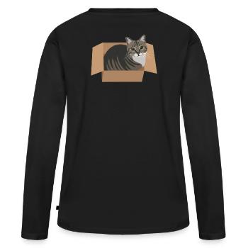 Katze im Karton - Frauen Premium Bio Langarmshirt - Schwarz - Hinten - Julia (174cm)
