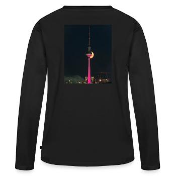 Tour de télévision rose de Berlin avec grande lune - T-shirt manches longues Premium bio Femme - noir - Dos - Julia (174cm)