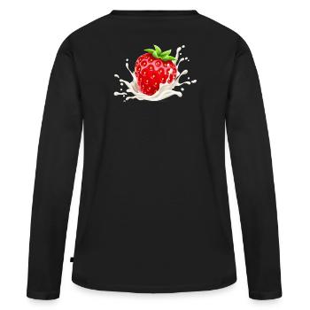 Erdbeere, Erdbeer-Verlangen, Erdbeere - Frauen Premium Bio Langarmshirt - Schwarz - Hinten - Julia (174cm)