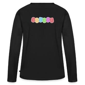 bonjour, coucou, politesse - T-shirt manches longues Premium bio Femme - noir - Dos - Julia (174cm)