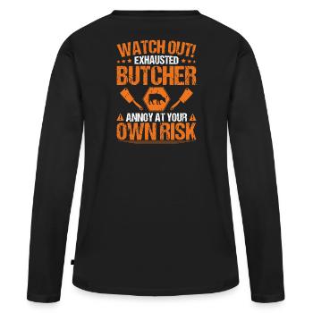 Boucher boucher boucher boucher boucher boucher - T-shirt manches longues Premium bio Femme - noir - Dos - Julia (174cm)