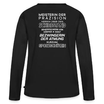 Sportschützin/Schießstand/Sportschießen/Schützin - Frauen Premium Bio Langarmshirt - Schwarz - Hinten - Julia (174cm)