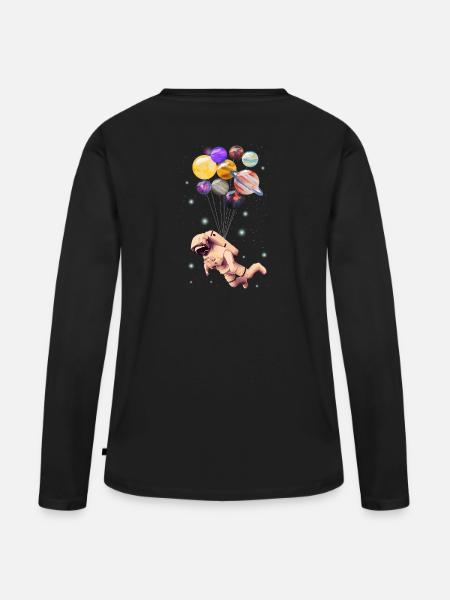 Weltraum Astronaut mit Planeten Geschenkidee - Frauen Premium Bio Langarmshirt - Schwarz
