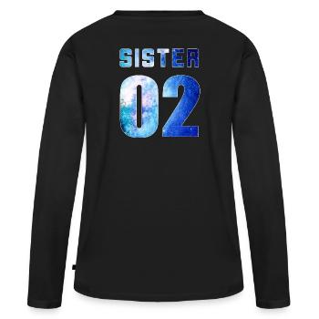 sister 01 sister 02 sister 03 Galaxy style - Frauen Premium Bio Langarmshirt - Schwarz - Hinten - Julia (174cm)