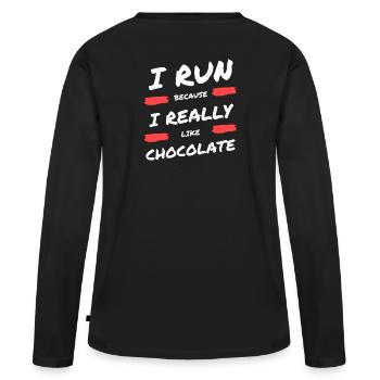 Je cours parce que j’aime beaucoup le chocolat - T-shirt manches longues Premium bio Femme - noir - Dos - Julia (174cm)