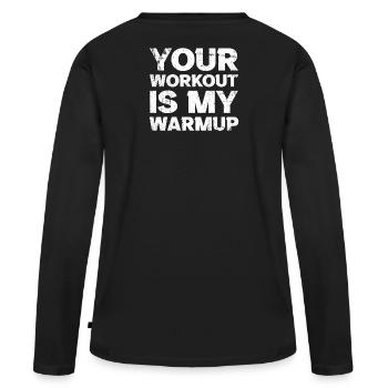 Gym Fitness Workout Warmup Fitnessstudio - Frauen Premium Bio Langarmshirt - Schwarz - Hinten - Julia (174cm)