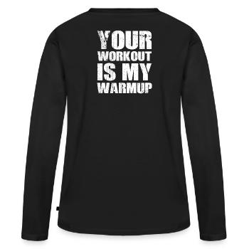 Gym Fitness Workout Warmup Fitnessstudio - Frauen Premium Bio Langarmshirt - Schwarz - Hinten - Julia (174cm)
