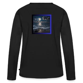 Pleine lune avec la mer - T-shirt manches longues Premium bio Femme - noir - Dos - Julia (174cm)