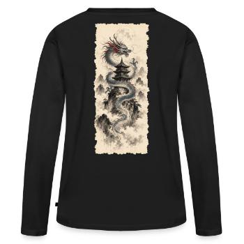 Dragon bleu dans le brouillard de la montagne chinoise - T-shirt manches longues Premium bio Femme - noir - Dos - Julia (174cm)