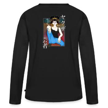 Geisha Yakuza auf der Couch - Frauen Premium Bio Langarmshirt - Schwarz - Hinten - Julia (174cm)