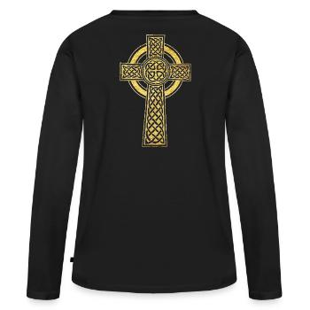 Croix Celtique symbole d’équilibre et de protection - T-shirt manches longues Premium bio Femme - noir - Dos - Julia (174cm)