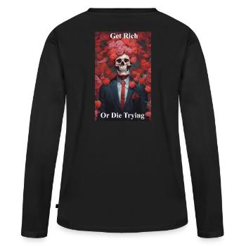 Devenir riche ou mourir en essayant - T-shirt manches longues Premium bio Femme - noir - Dos - Julia (174cm)