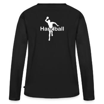 Joueur de handball écriture au centre blanc - T-shirt manches longues Premium bio Femme - noir - Dos - Julia (174cm)