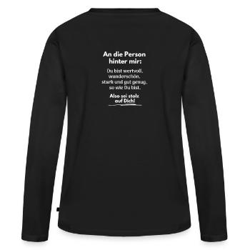 Du bist gut genug! - Frauen Premium Bio Langarmshirt - Schwarz - Hinten - Julia (174cm)