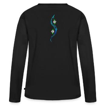 TAITIARE (Bleu lagon) - T-shirt manches longues Premium bio Femme - noir - Dos - Julia (174cm)