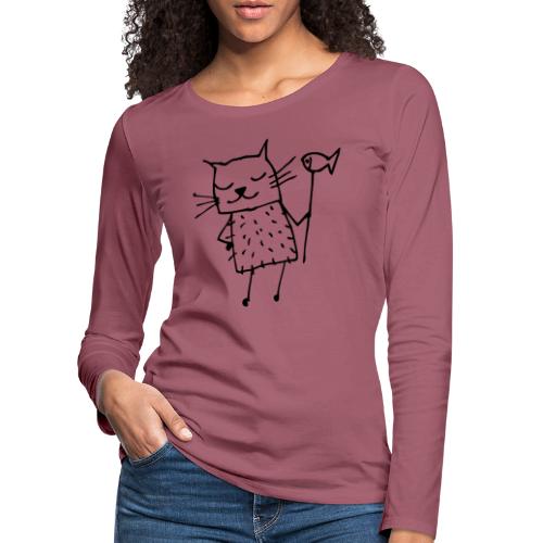 Süße Katze mit Fisch - Frauen Premium Langarmshirt