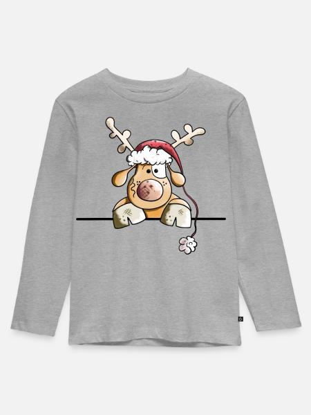 Rufus das Rentier - Kinder Premium Bio Langarmshirt - Grau meliert