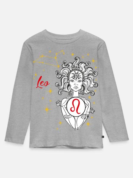 Leo - Kinder Premium Bio Langarmshirt - Grau meliert
