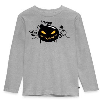 black halloween pumpkin with glowing eyes - Kids' Premium Longsleeve Shirt - heather grey - Front - AI Model Kid Female (0cm)