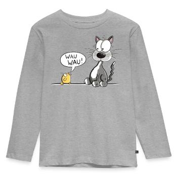 Katze Und Vogel Kommunikation Fremdsprache - Kinder Premium Bio Langarmshirt - Grau meliert - Vorne - AI Model Kid Female (0cm)