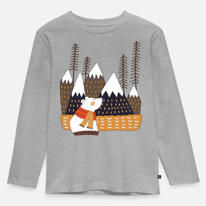 Winterwald mit Eisbär - Kinder Premium Bio Langarmshirt - Grau meliert