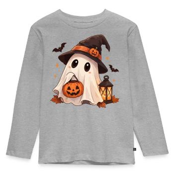 Süßer Geist mit Hexenhut - Kinder Premium Bio Langarmshirt - Grau meliert - Vorne - AI Model Kid Female (0cm)