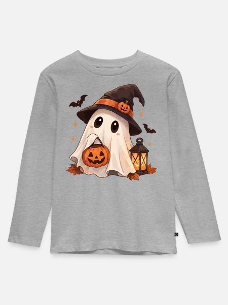 Süßer Geist mit Hexenhut - Kinder Premium Bio Langarmshirt - Grau meliert