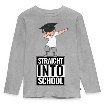 Direkt in die Schule - Straight into school  - Kinder Premium Bio Langarmshirt - Grau meliert - Vorne - AI Model Kid Female (0cm)