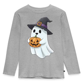 Gespenst an Halloween - Kinder Premium Bio Langarmshirt - Grau meliert - Vorne - AI Model Kid Female (0cm)