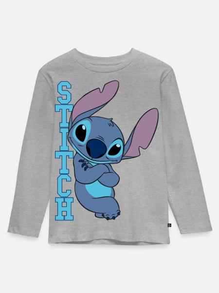 Lilo & Stitch Schriftzug Mit Stitch - Kinder Premium Bio Langarmshirt - Grau meliert