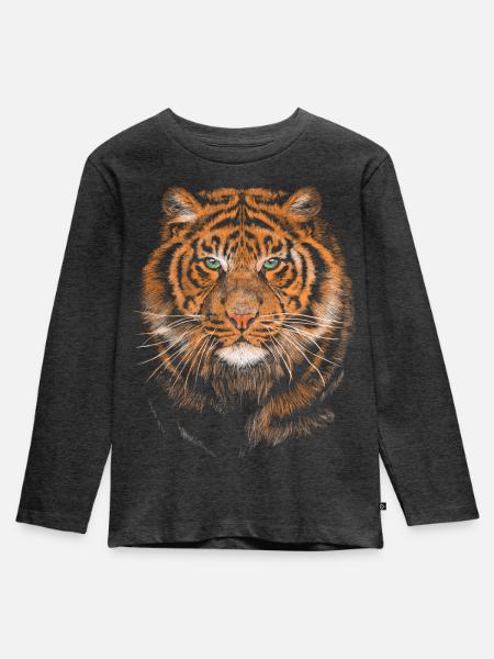 Tiger - Kinder Premium Bio Langarmshirt - Anthrazit meliert